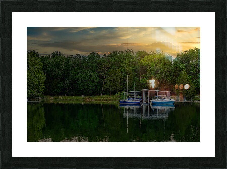 Blue Boat Sunet Picture Frame print