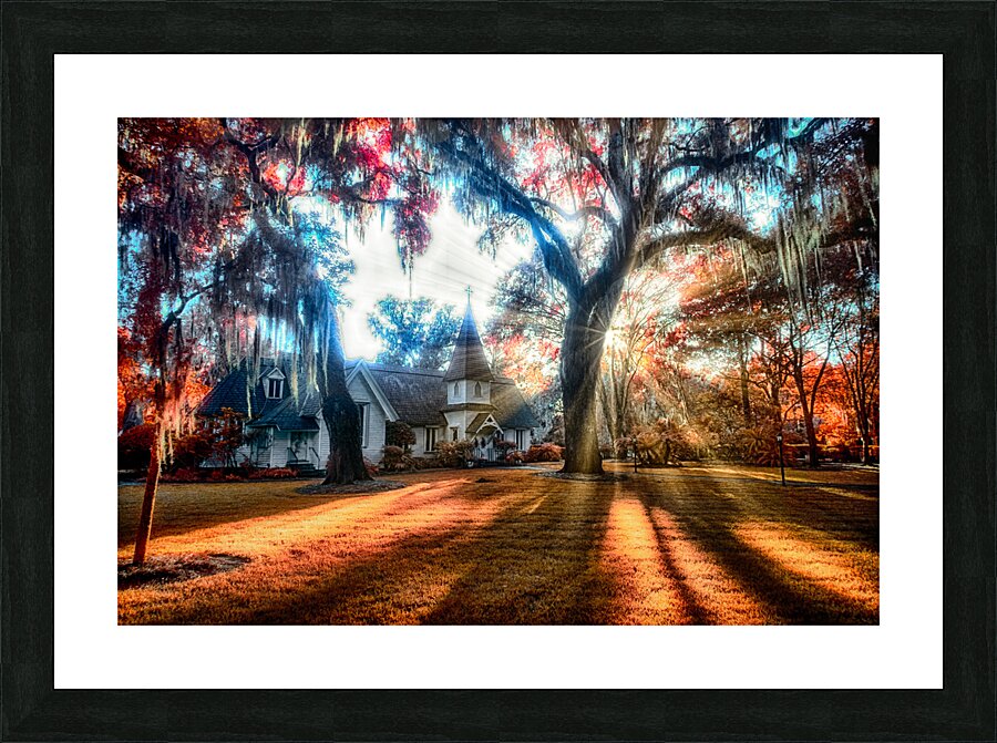 Spiritual Splendor: A Churchyard Sunset on Saint Simons Island  Framed Print Print