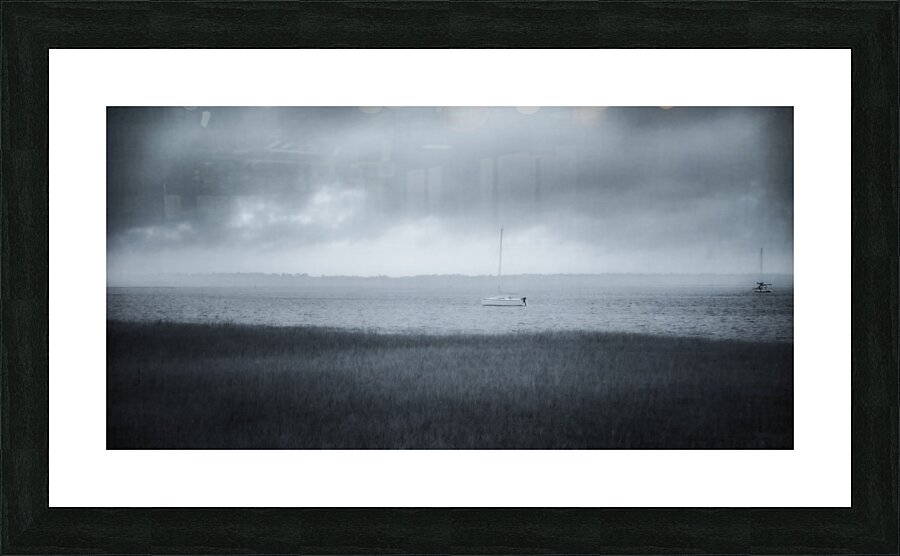 Rainy Day Adventures: A Foggy Sailboat Tale in Saint Marys Geor  Framed Print Print