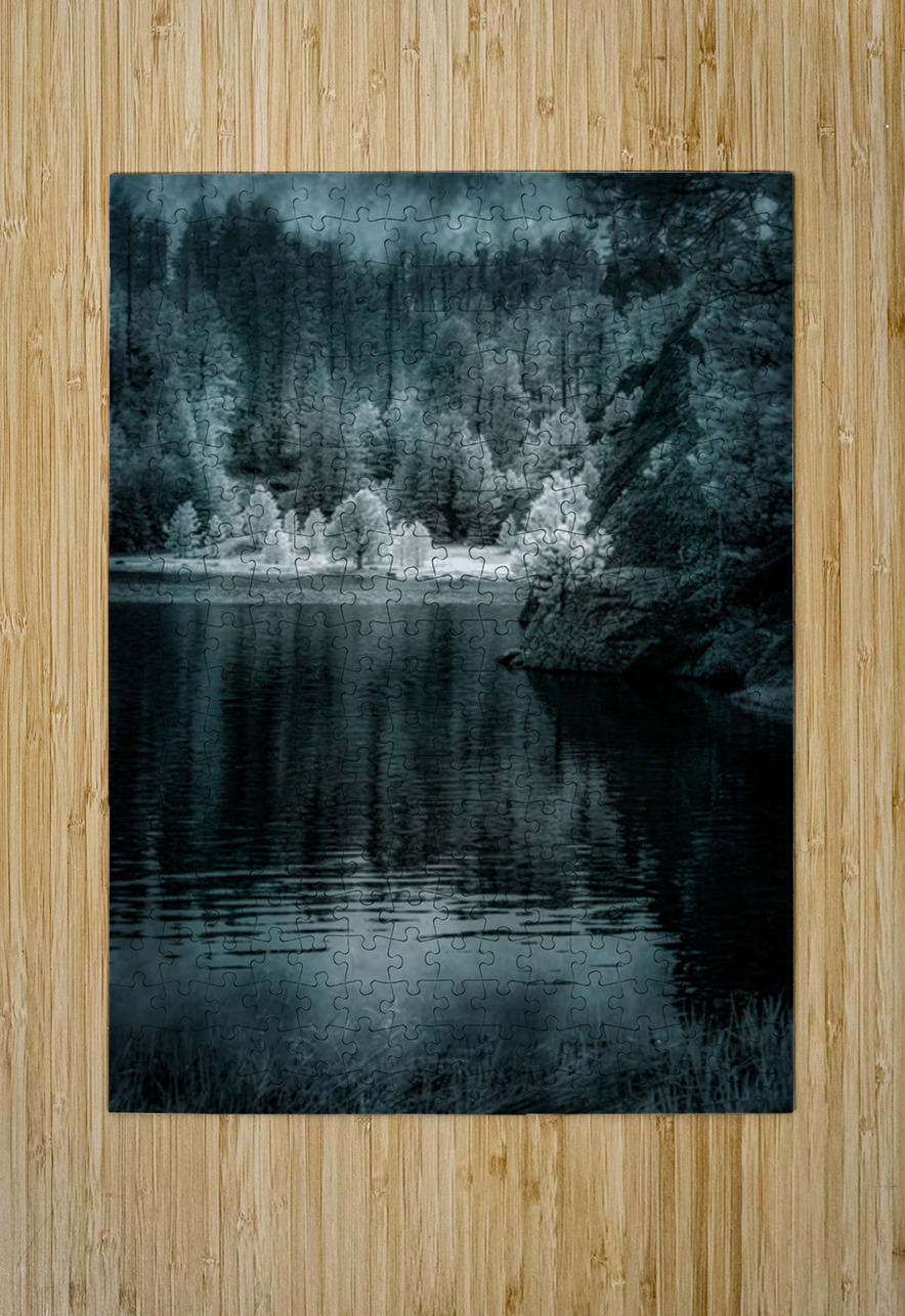 Enchanting Haze: Sylvan Lakes Smoky Pine Glow in Infrared Dream World Images Puzzle printing