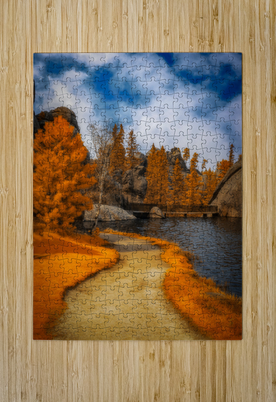 Autumnal Serenity: Sylvan Lake Path in Infrared Dream World Images Puzzle printing