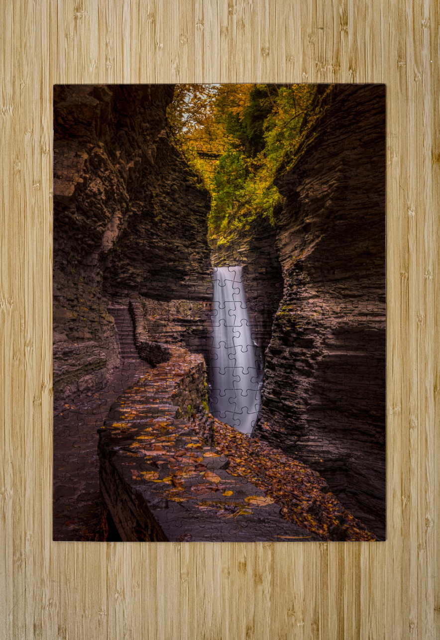 Watkins Glen Serenity: Tranquil Gorge Path to A Majestic Waterfall Dream World Images Puzzle printing