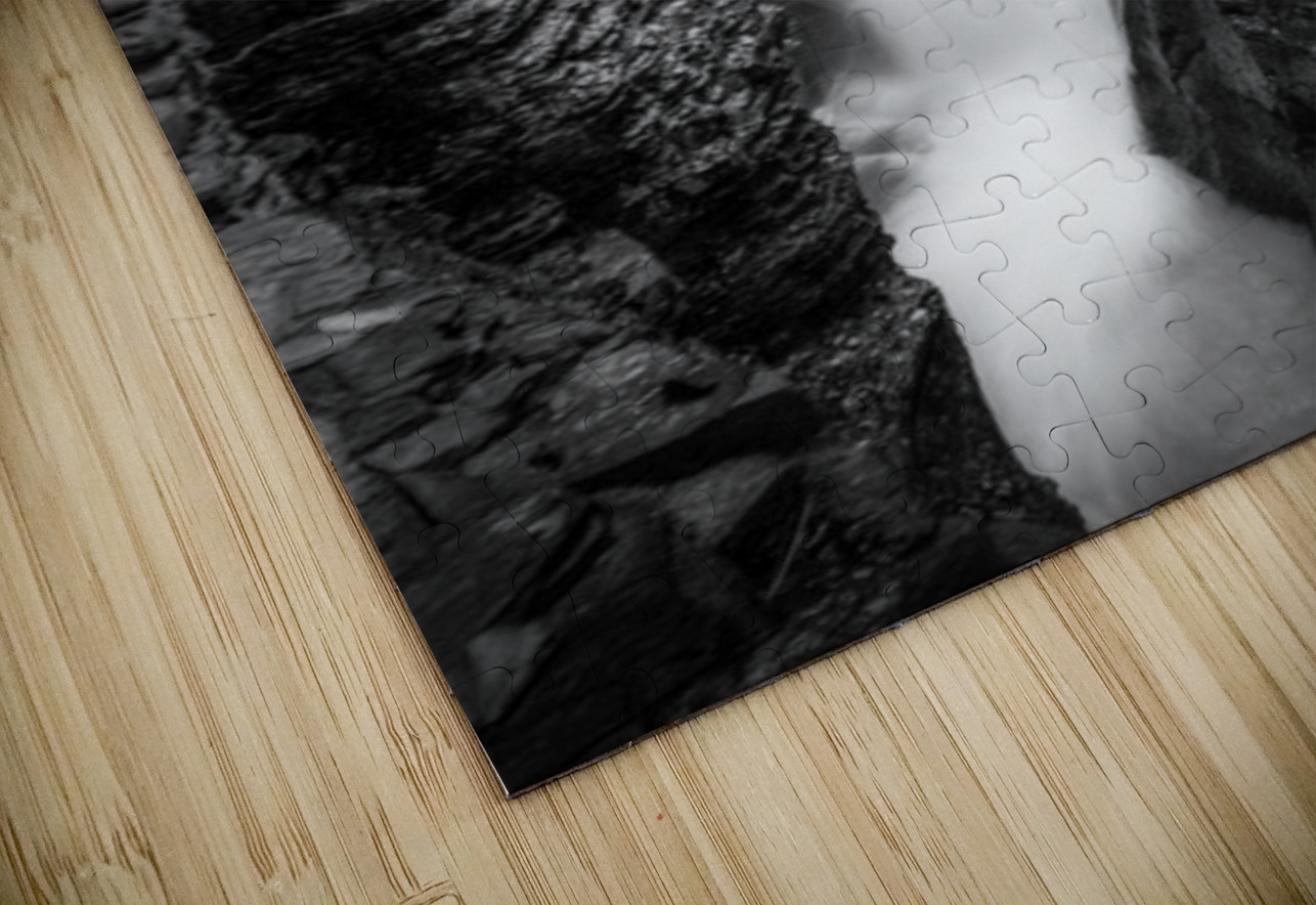 Monochrome Majesty: Watkins Glen Waterfall in Late October Dream World Images Puzzle
