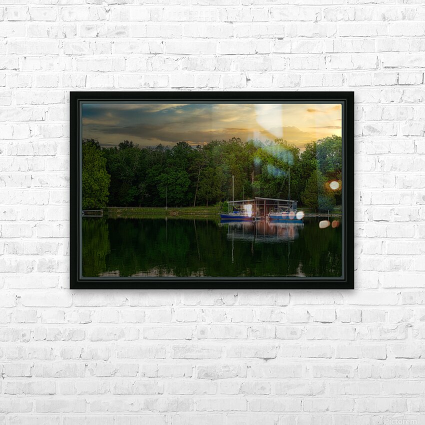 Blue Boat Sunet HD Sublimation Metal print with Decorating Float Frame (BOX)