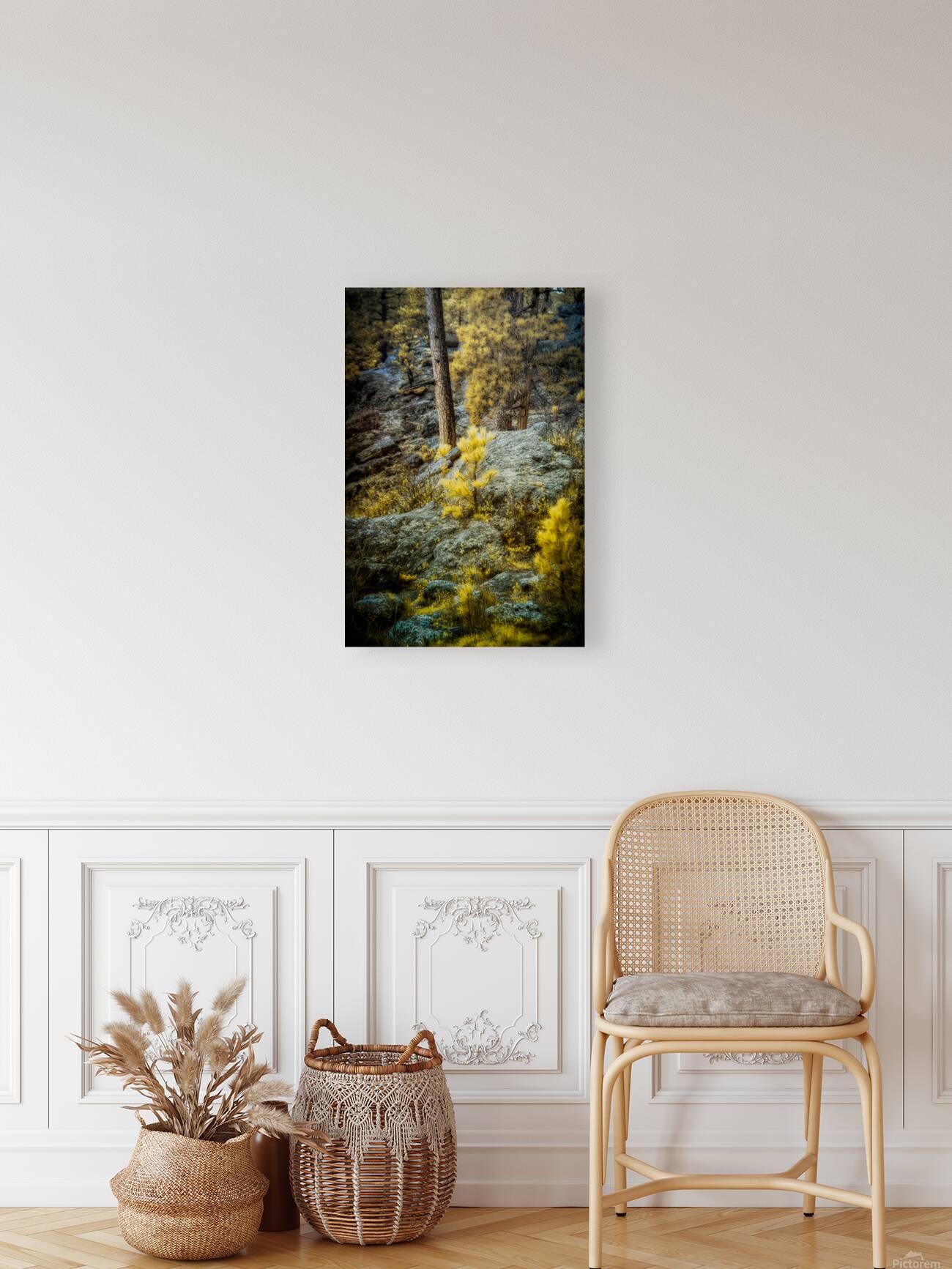 Solitude Amidst Serenity: The Lone Pine Tree by the Lake Reproduction