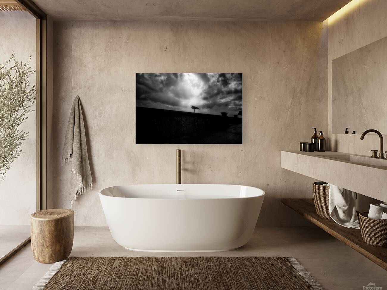 Rainy Day Stroll: Capturing Serenity with a Silhouetted Bird in  Reproduction