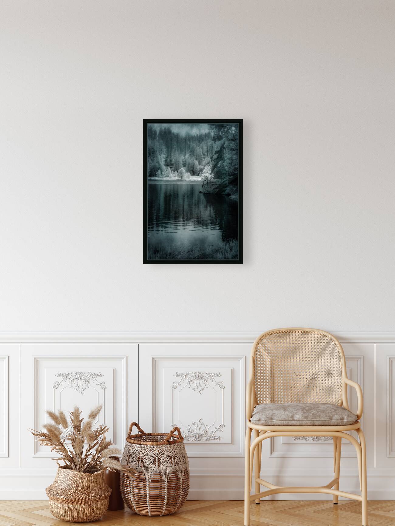 Enchanting Haze: Sylvan Lakes Smoky Pine Glow in Infrared Reproduction