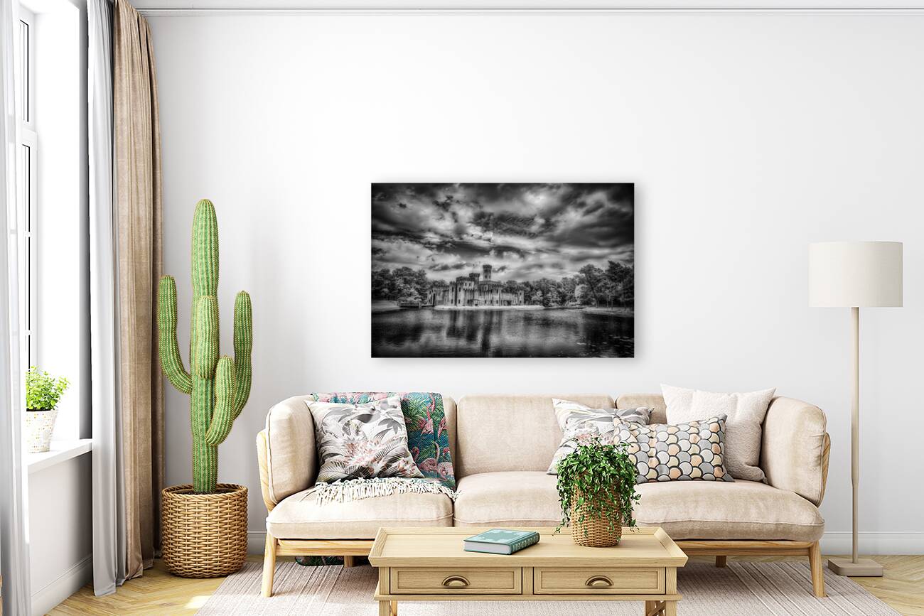 Silhouette of Time: Newmans Castle in Moody Monochrome Infrared Reproduction