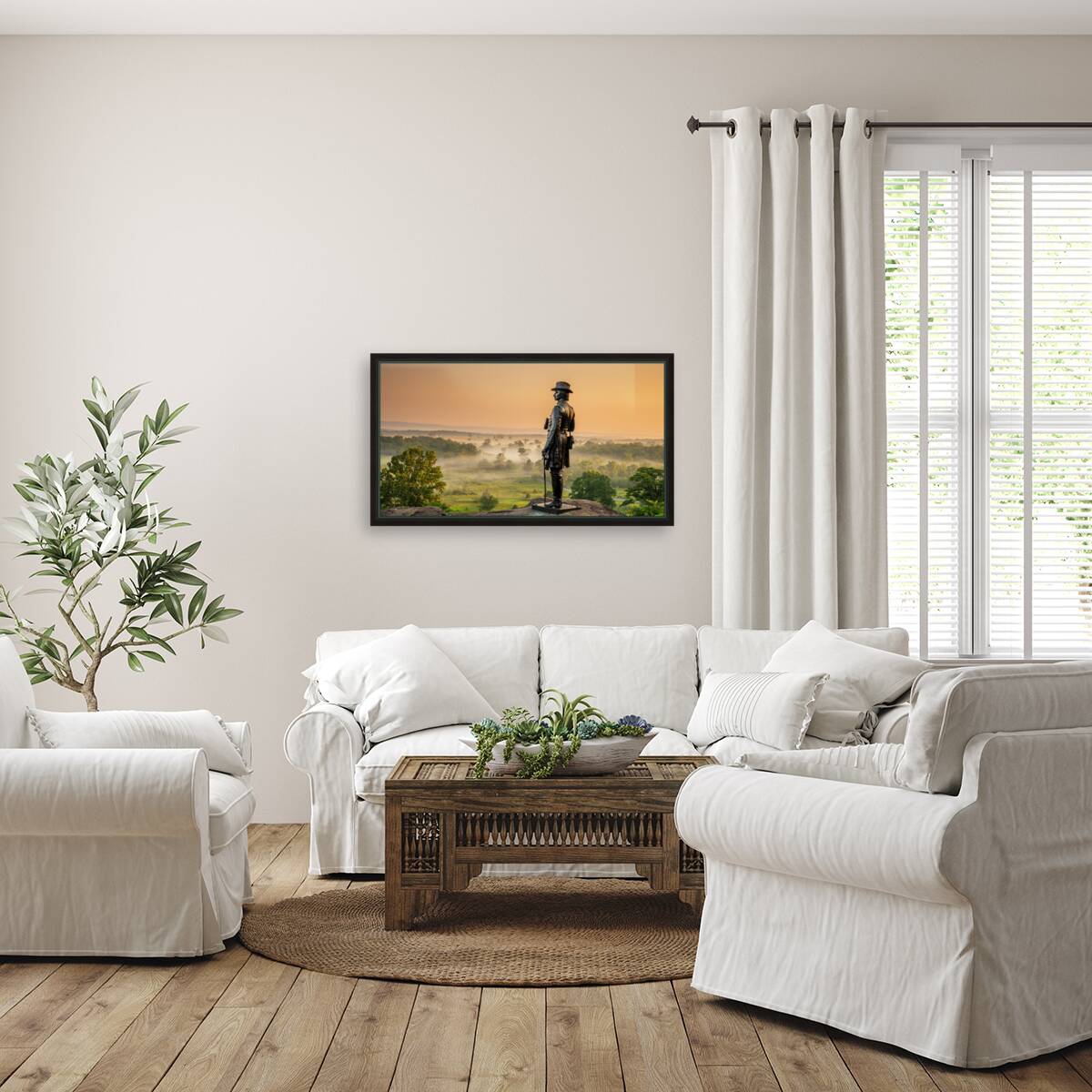 Dawns Embrace: A Vibrant Sunrise at General Warren Monument in Gettysburg Reproduction