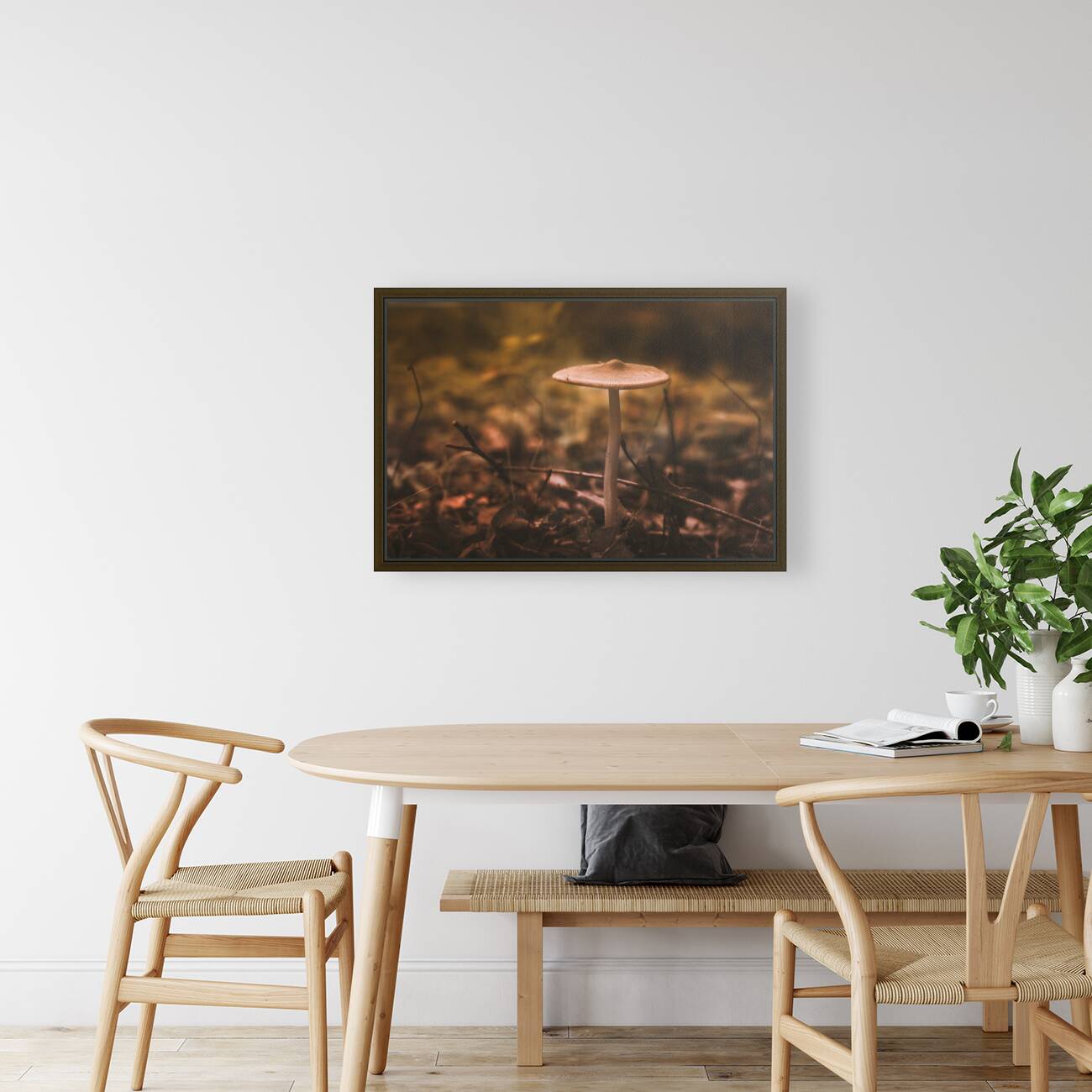 Mystical Fungi: Pale Amidst Sun-Dappled Leaves Reproduction